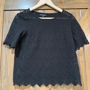 Madewell Black Scalloped Lace Slightly Cropped Top